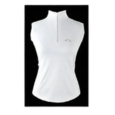 White gallop sleeveless zipped neck base layer with high collar half zip and small embroidered logo on left chest