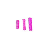 Three vibrant pink sage smudge sticks with fibrous texture tied at top shown alongside gallop small haynet for horse feed
