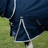 Dark blue gallop trojan duraproof 100g combo turnout rug with white trim and trojan branding for lightweight protection