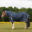 Navy gallop trojan duraproof 50g turnout combo horse rug with white trim and brand logos for durable outdoor use