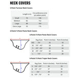 Sizing chart for gallop trojan universal neck cover showing 3-point and 4-point trojan turnout rug styles