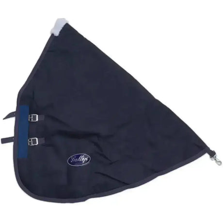Black gallop trojan universal neck cover horse blanket with navy panels and silver buckles for trojan turnout rug use