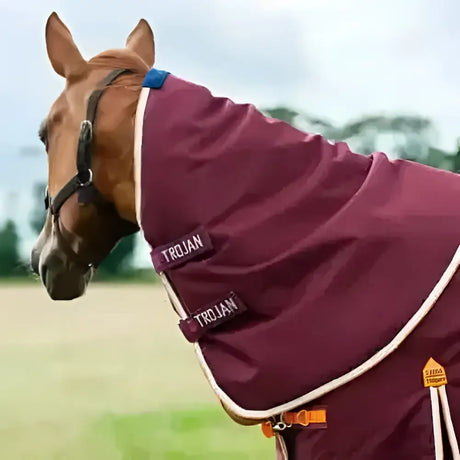 Maroon gallop trojan xtra neck cover blanket with white trim and black brand tags for extra warmth and comfort