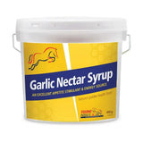 A white plastic bucket of garlic nectar syrup by equine products uk ltd 4kg excellent appetite stimulant for horses