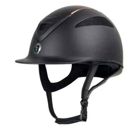 Black gatehouse conquest mark ii rose gold limited edition peaked riding hat with matte finish and ventilation panels