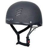 Black matte gatehouse hs1-v vented jockey skull helmet with ventilation slits and branded logo on the side