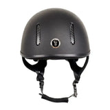 Black matte gatehouse r20 jockey skull black helmet with ventilation slots and silver logo for cross country riding