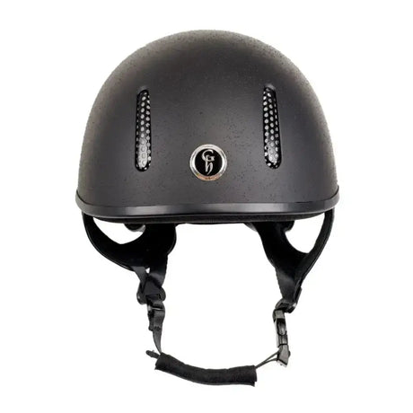 Black matte gatehouse r20 jockey skull black helmet with ventilation slots and silver logo for cross country riding
