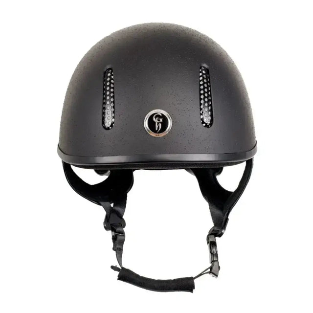 Black matte gatehouse r20 jockey skull black helmet with ventilation slots and silver logo for cross country riding