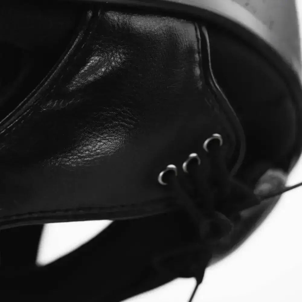Black leather gatehouse r20 jockey skull black boot with silver eyelets and dark laces for cross country use