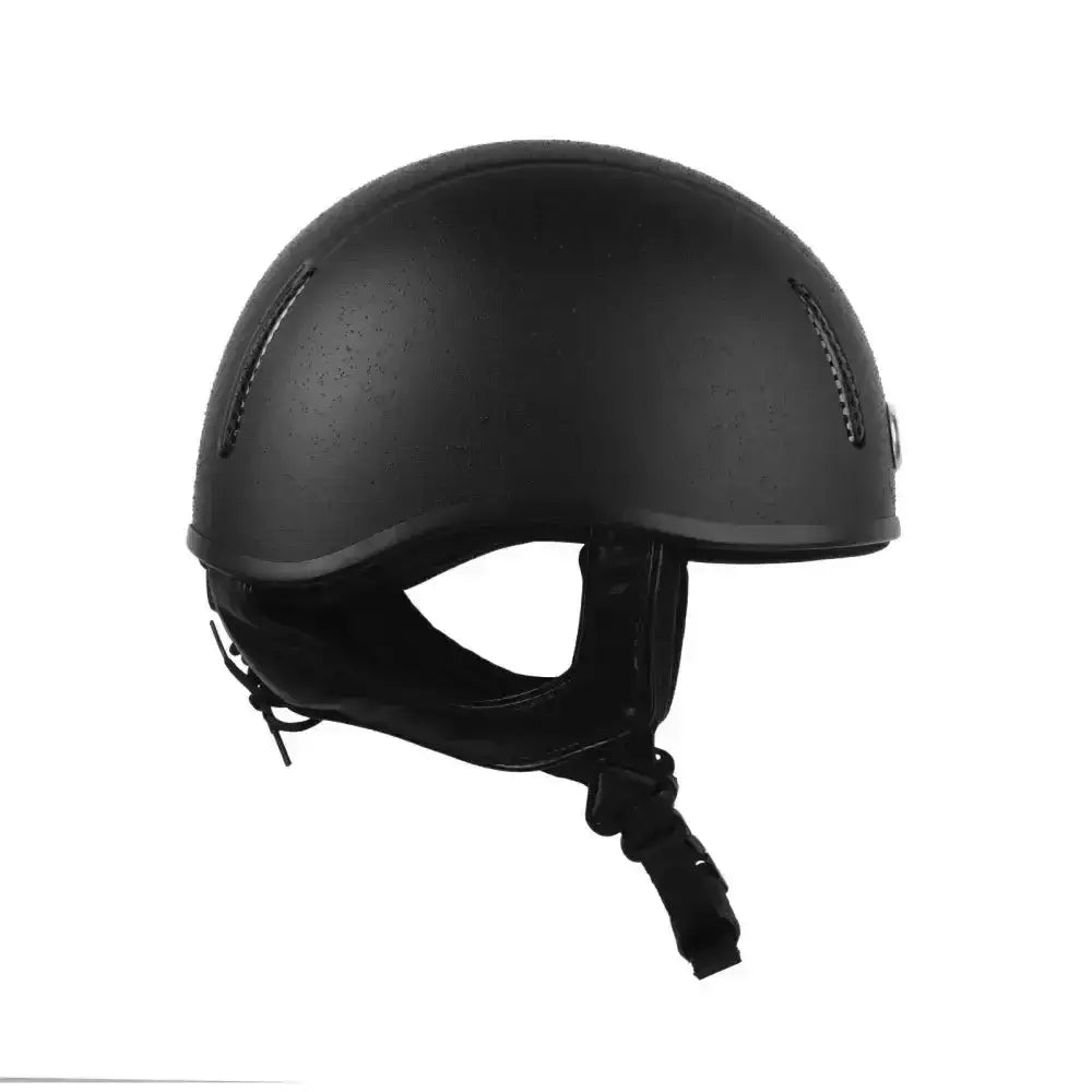 Black matte finish gatehouse r20 jockey skull black helmet with ventilation slots and chin strap for cross country riding