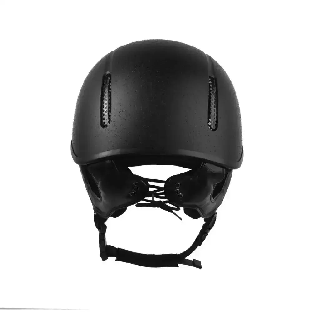 Black matte gatehouse r20 jockey ski helmet with ventilation slots and adjustable chin strap for cross country use