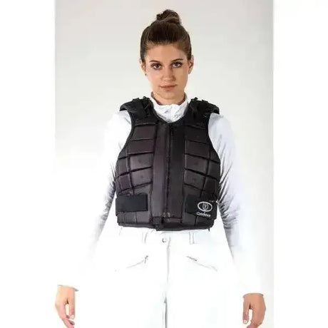 Black gatehouse superflex childs body protector with block foam design and branded patch on lower right side