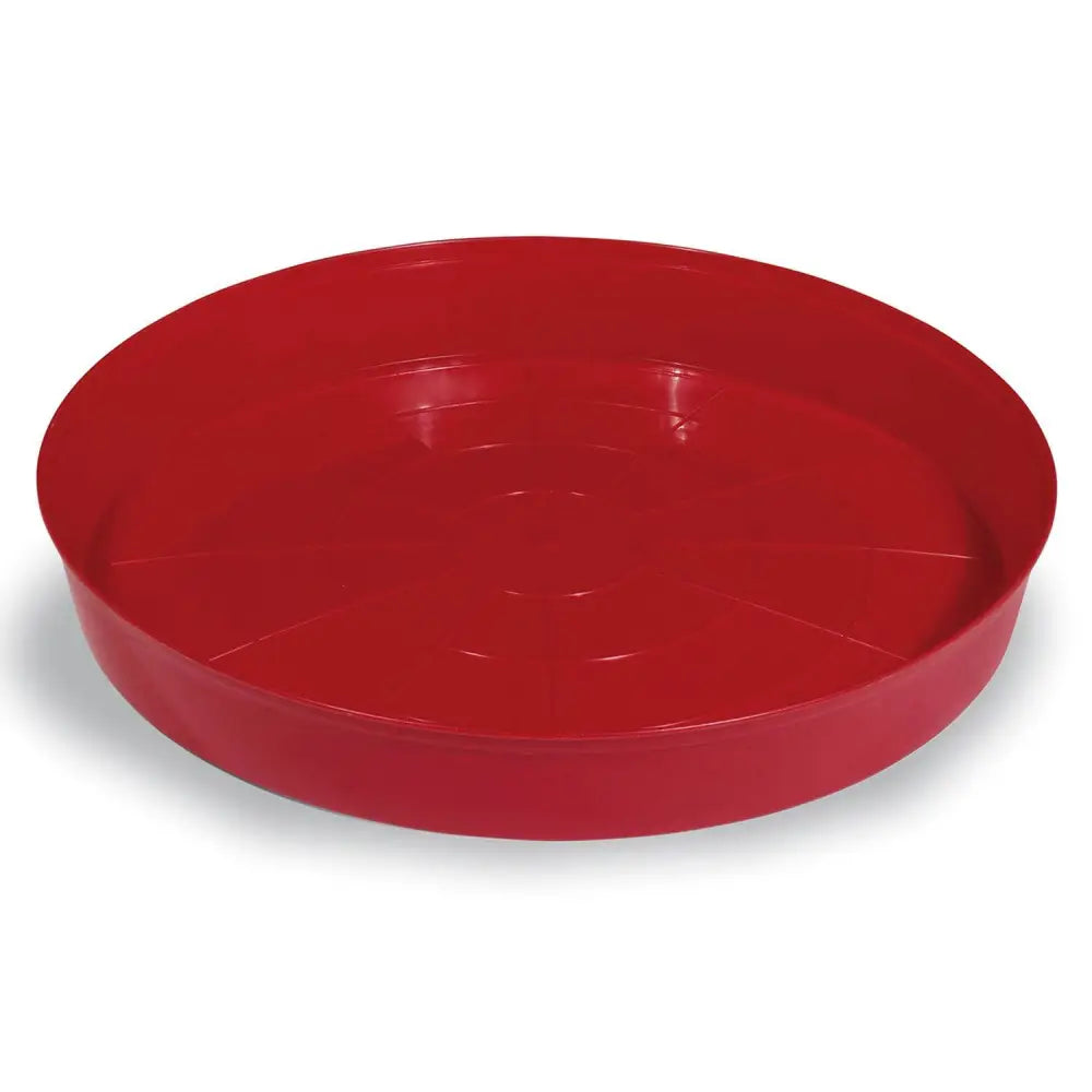 Red durable plastic gaun chick tray with a glossy finish and shallow circular design for chick tray feeder use