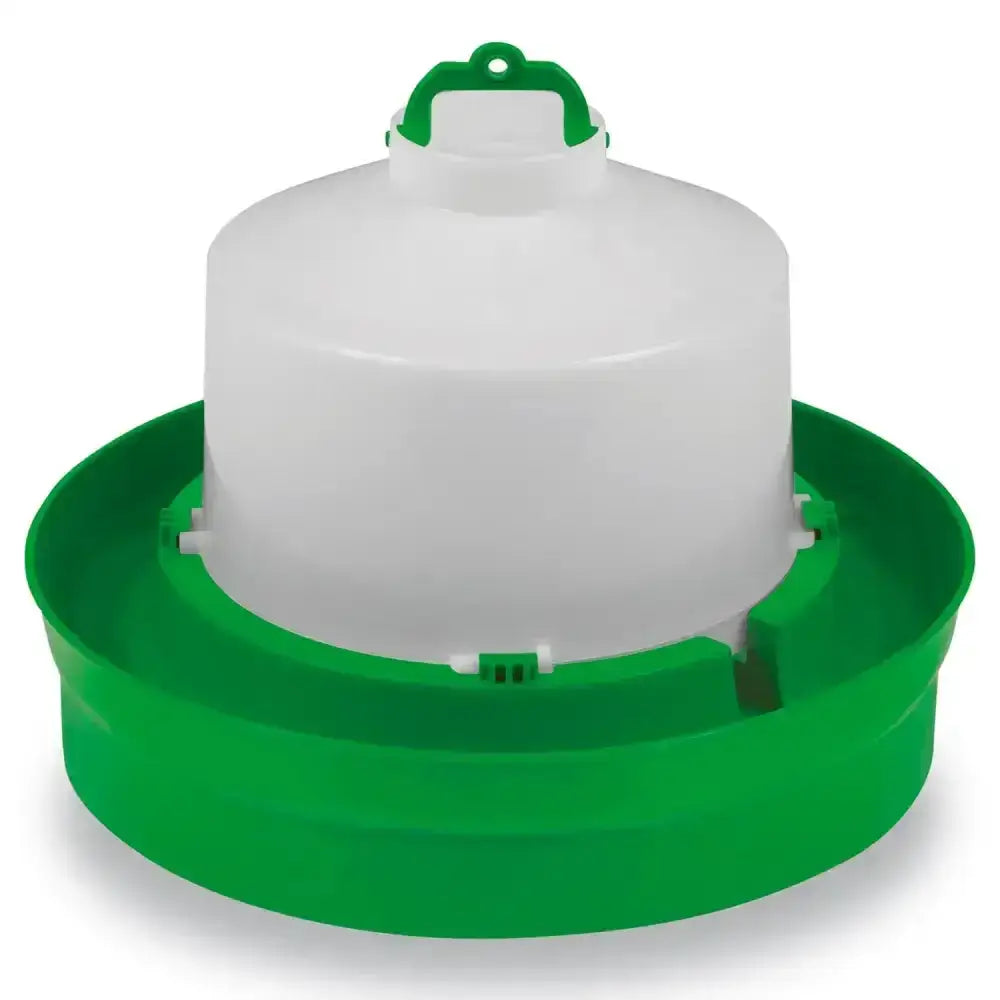 Green and white plastic gaun chicken drinker deep with dome reservoir and circular drinker deep base for poultry water