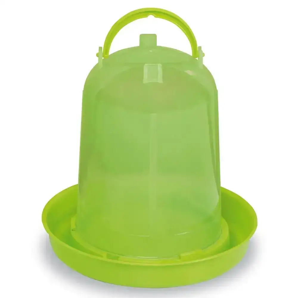 Bright lime green gaun chicken drinker eco green made of durable plastic with handle and matching base for easy feeding