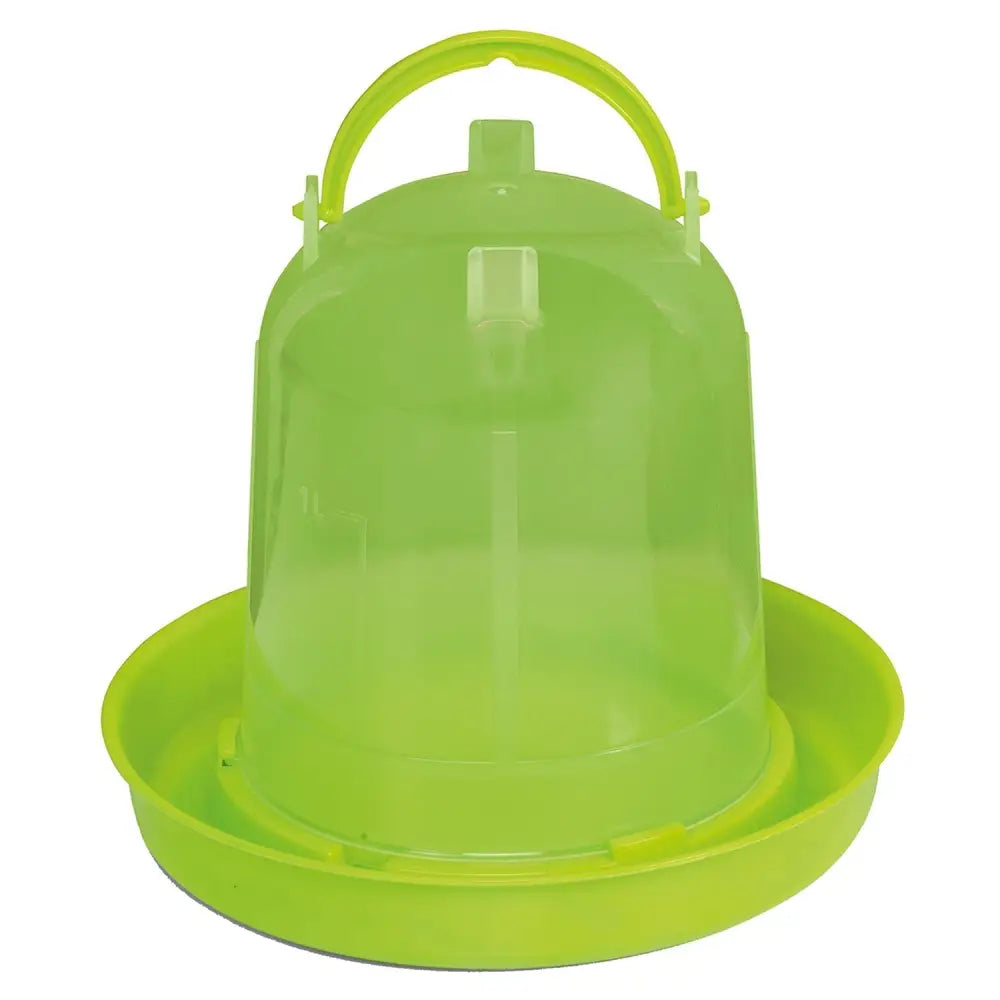 Bright lime green gaun chicken drinker eco green made of durable plastic with handle and base tray for easy feeding