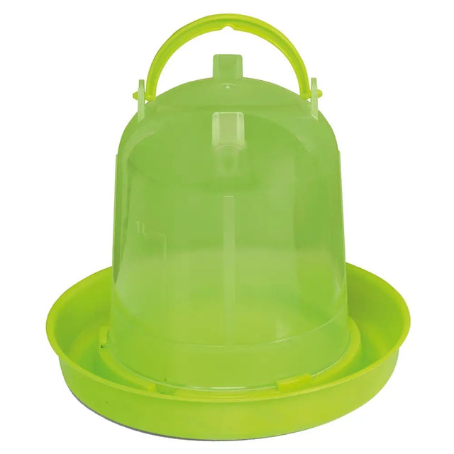 Bright lime green gaun chicken drinker eco green made of durable plastic with handle and base tray for easy feeding