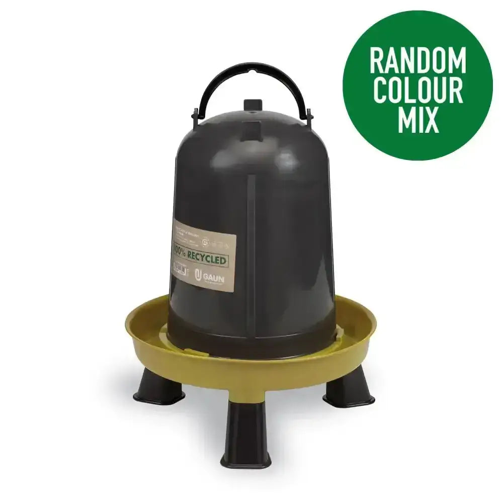 Black and yellow gaun chicken drinker eco recycled plastic poultry feeder with handle and legs for easy use