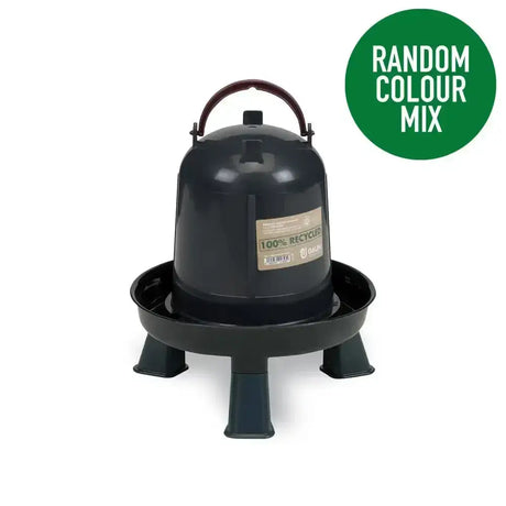 Black plastic gaun chicken drinker eco recycled with dome top handle and four-legged base for poultry use