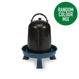 Black plastic gaun chicken drinker with blue base handle made from eco recycled material for poultry use
