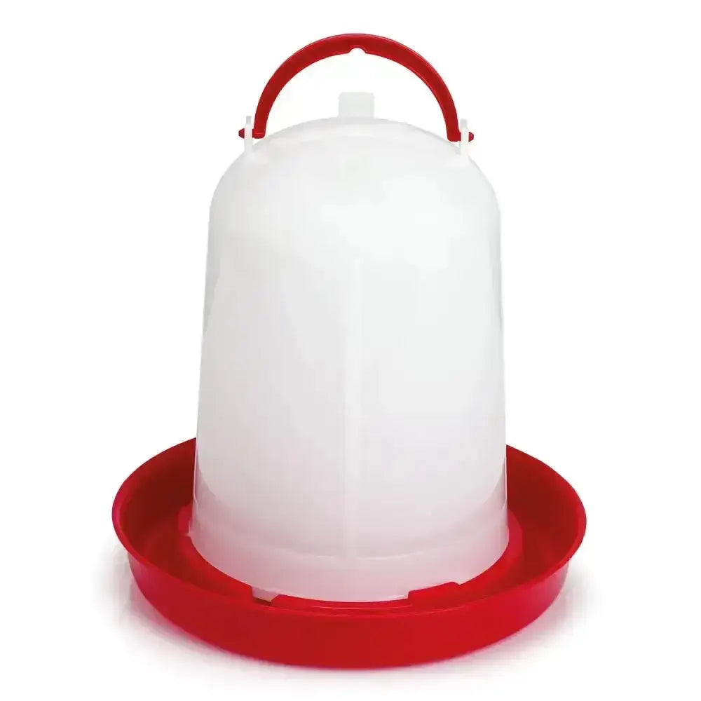 White plastic gaun chicken drinker eco red with red handle and base durable plastic drinker for poultry use