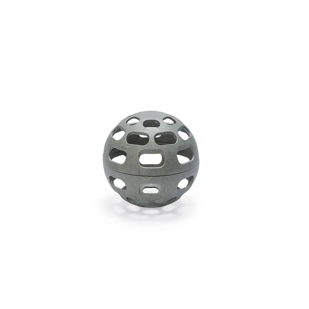 Gray gaun chicken snak ball made of 100% recycled plastic with perforated geometric cutouts and a matte finish
