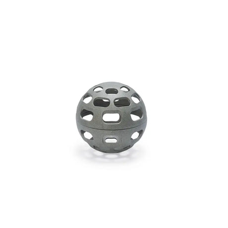 Gray gaun chicken snak ball made of 100% recycled plastic with perforated geometric cutouts and a matte finish
