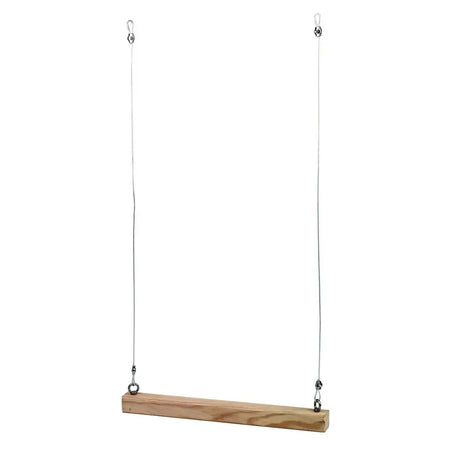 Simple gaun chicken swing natural wood with metal cables and natural wood finish for outdoor use