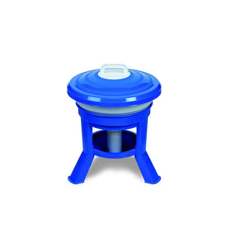 Blue plastic folding stool with matching lid and white handle from gaun imperial drinkers blue collection