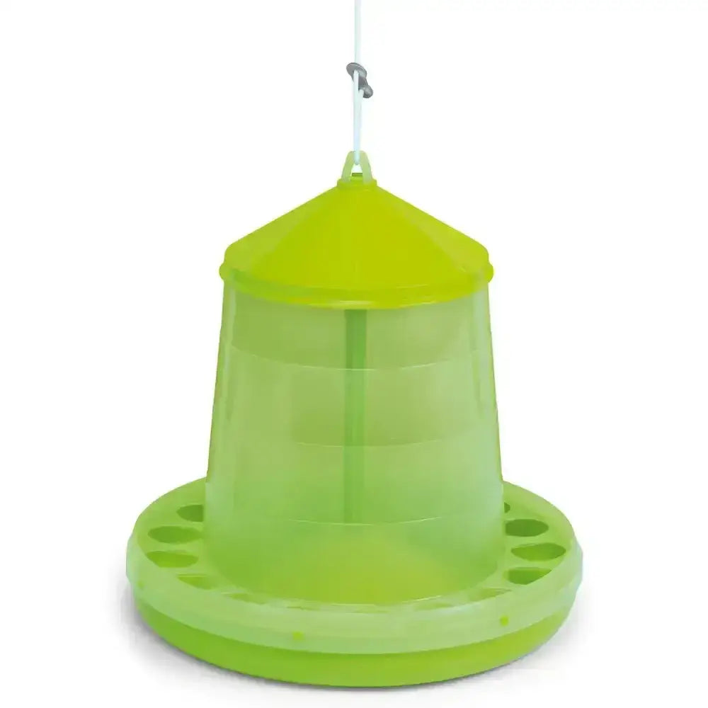 Bright lime green gaun poultry feeder plastic with conical top and multiple slots durable plastic feeder for birds