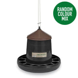 Black and brown gaun poultry feeder plastic recycled with circular base and multiple feeding slots for livestock