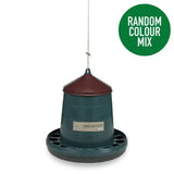 Dark green and maroon gaun poultry feeder plastic recycled with circular base and feeding slots for easy feed access