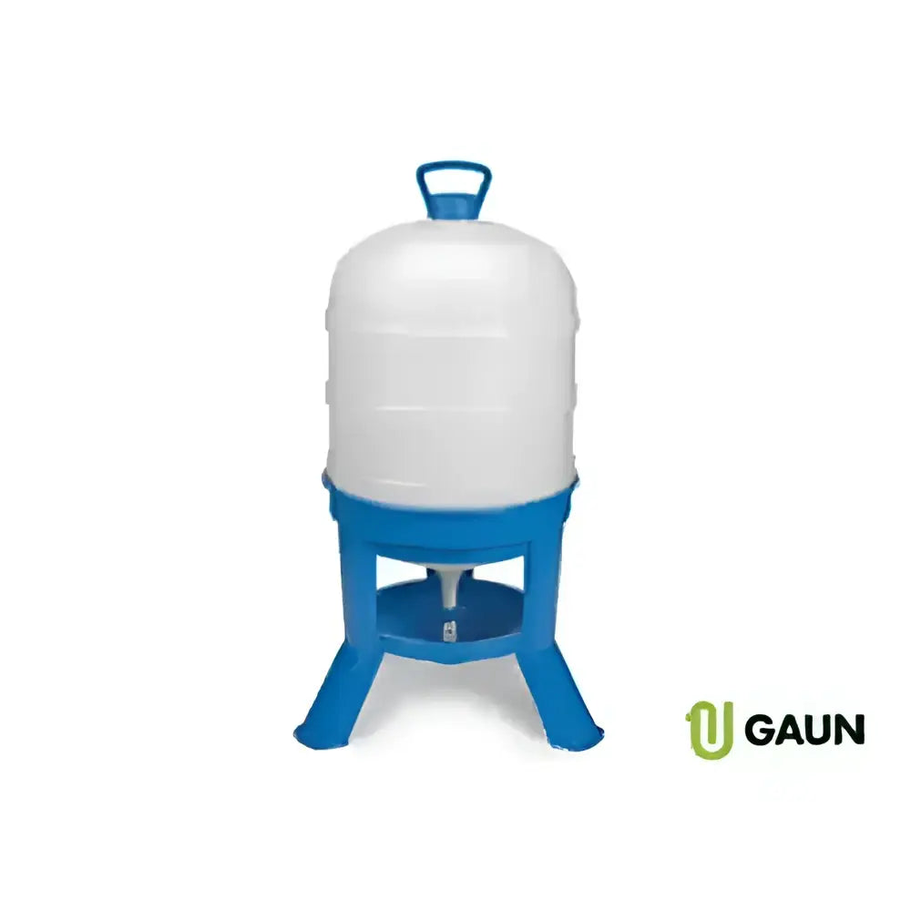 Blue and white plastic gaun siphon drinker with handle top-fill drinker makes a robust poultry feeder