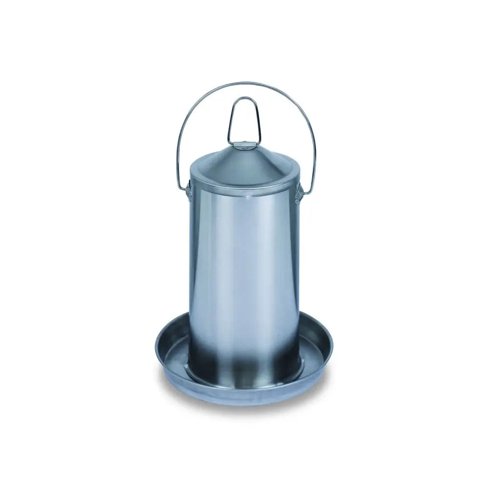 Gaun stainless steel chicken drinker with silver metallic cylindrical design handle and matching circular base for poultry