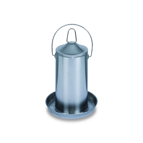 Gaun stainless steel chicken drinker with silver metallic cylindrical design handle and matching circular base for poultry