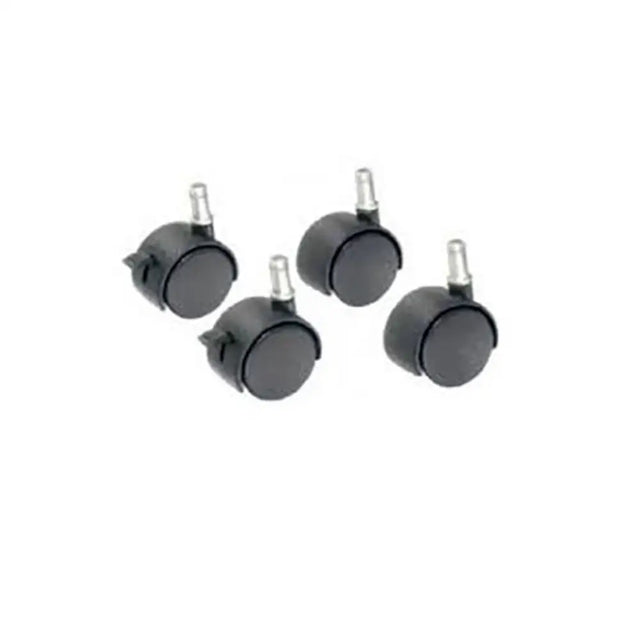 Set of four black plastic gaun wheels with metallic axles for floored quail cages and quail cage spare wheels
