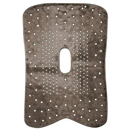 Dark gray textured gel-eze saddle pad made of shock absorbing gel with circular holes and central oval cutout for correction