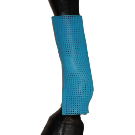 Bright blue perforated plastic gel-eze under bandage with impact absorbing qualities for horse’s legs therapy boots