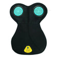 Black gel-eze pet cooling pad with turquoise gel inserts and yellow label for extra cushioning in gelee fish front riser