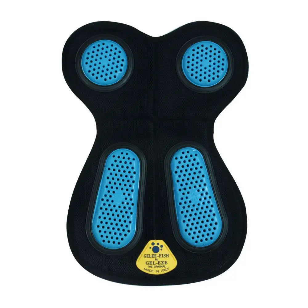 Black and blue gelee fish saddle gel foot massage pad with perforated circular pads for pressure points