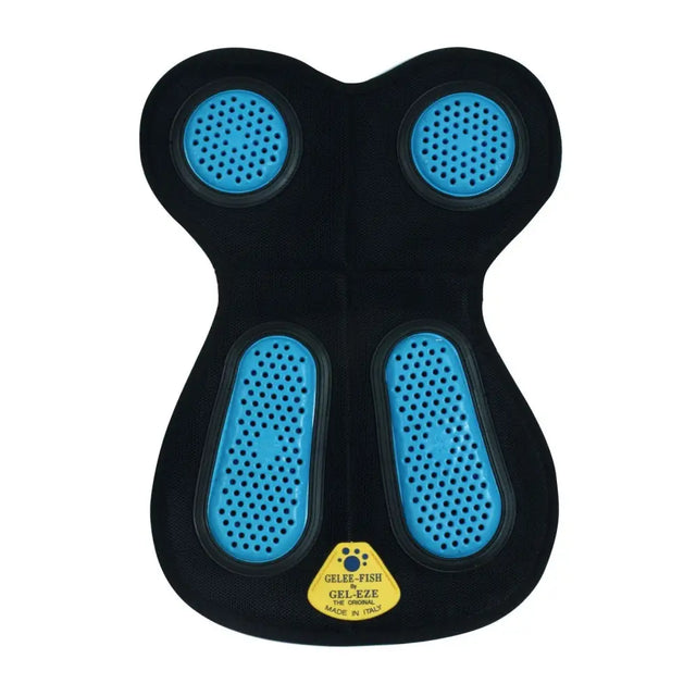 Black and blue gelee fish saddle gel foot massage pad with perforated circular pads for pressure points
