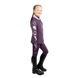 Purple Little Rider gymkhana zip jacket with white horse graphics on sleeves perfect for equestrian fun