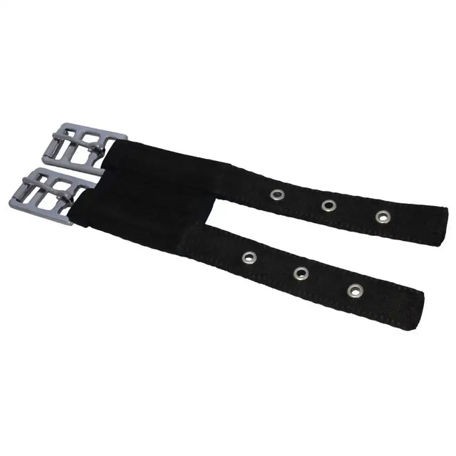 Black fabric girth extender with silver metal buckles made from soft washable material ideal for summer grazing