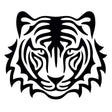 Stylized black tiger head decal with bold tribal lines on white background from glamourati horse stencils tiger collection