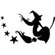 Black silhouette witch riding broomstick with five stars in glamourati horse stencils horse stencils witch design