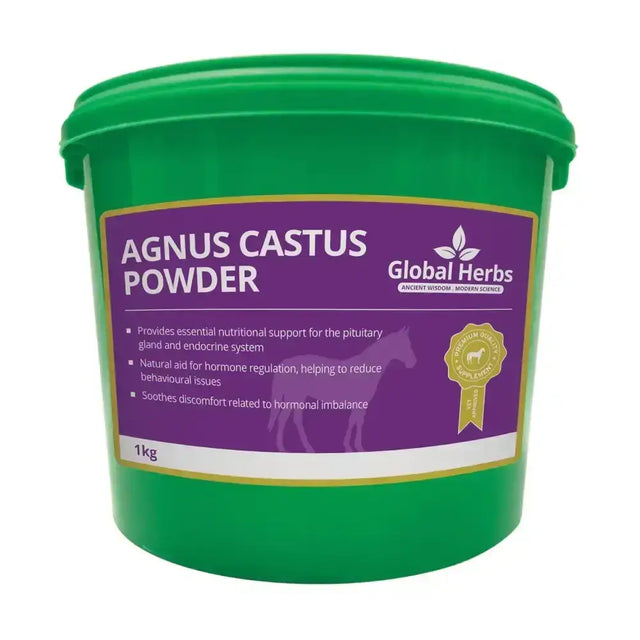 Green plastic container of global herbs agnus castus powder 1kg with herbs agnus castus for natural wellness