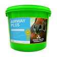 Bright green plastic bucket of global herbs airway plus 1kg horse respirative supplement with malabar nut