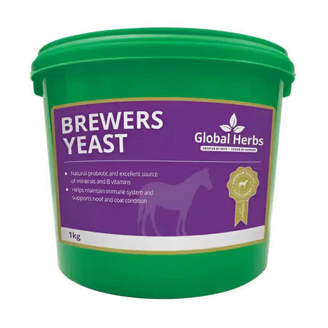 Green plastic bucket of global herbs brewers yeast 1kg with naturally occurring yeast for brewers yeast horse use