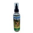 Clear plastic bottle with black spray nozzle labeled ear cleanser by global herbs for dogs canine ear cleanser with herbs for canine ear care